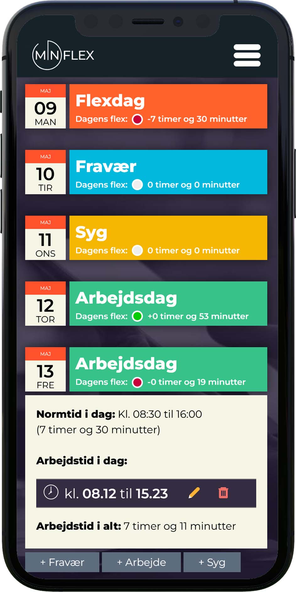 Eksempel på kalenderen fra en mobil enhed